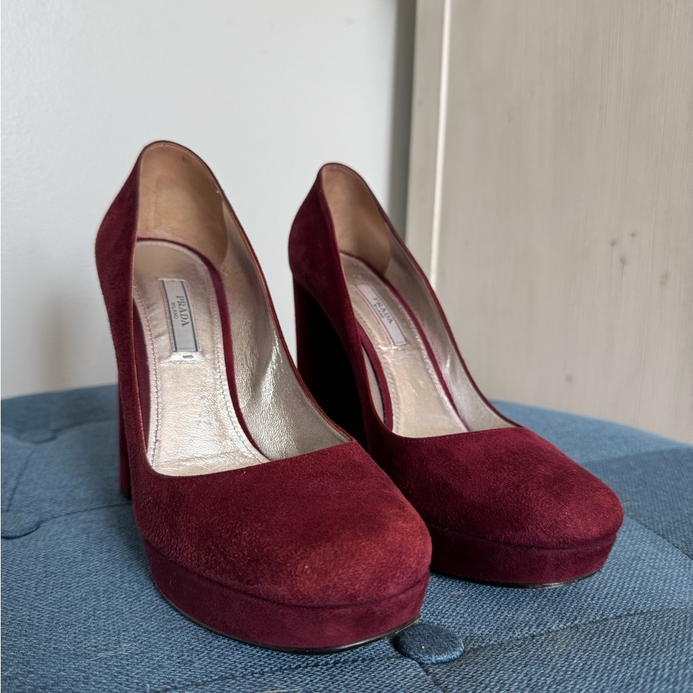 Prada Deep Red Suede Heels